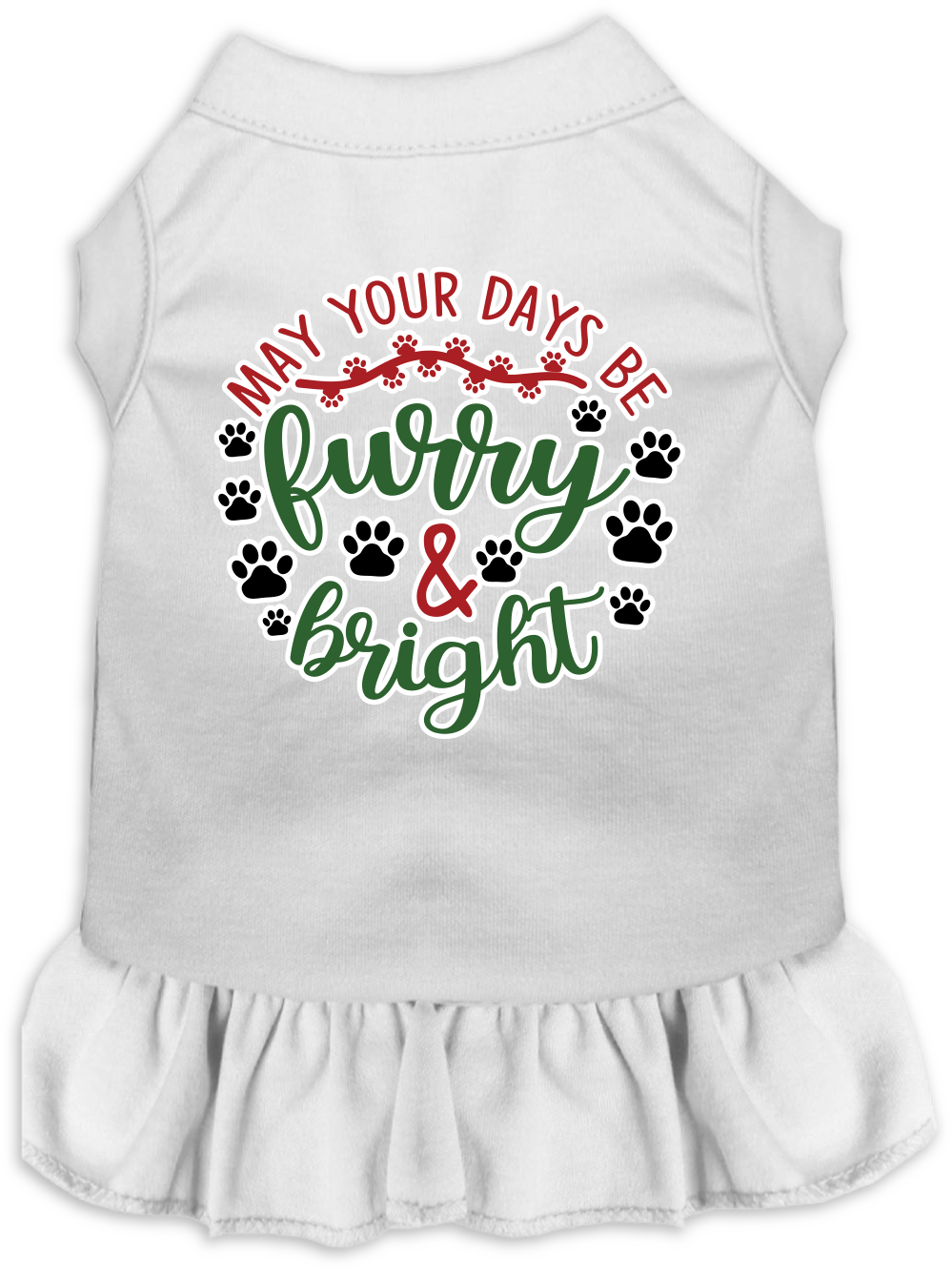 Furry and Bright Screen Print Dog Dress White Size LG